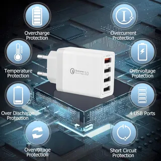 MIJUN USB Oplader 2-Pack 4-Poorts QC 3.0 33W iPhone Android — miniatuur 8