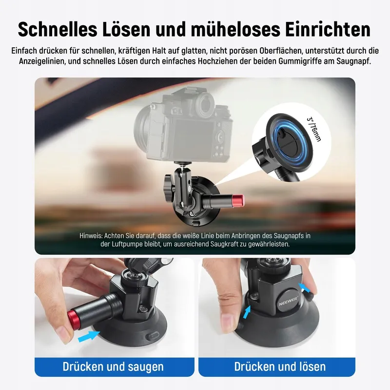 NEEWER CA104 Camerahouder 3 Inch Zuignap Magic Arm GoPro Adapter — foto 4