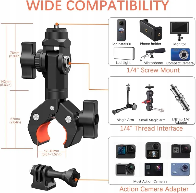 UNSTINCER Camerahouder Fiets Motor Super Clamp Adapter — foto 6