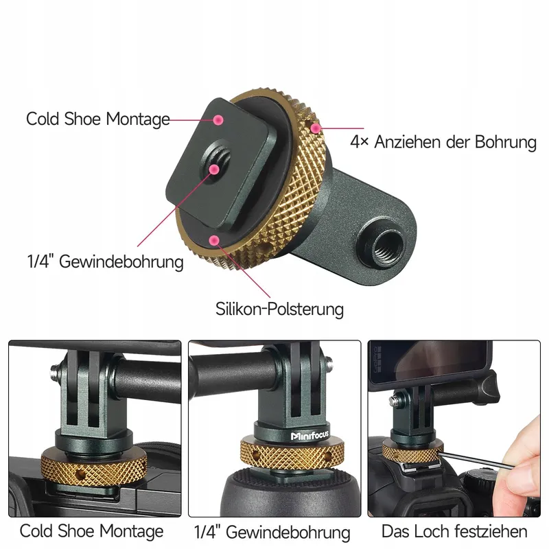 Cold Shoe Adapter GoPro DJI Osmo Action Campark Aluminium — foto 3
