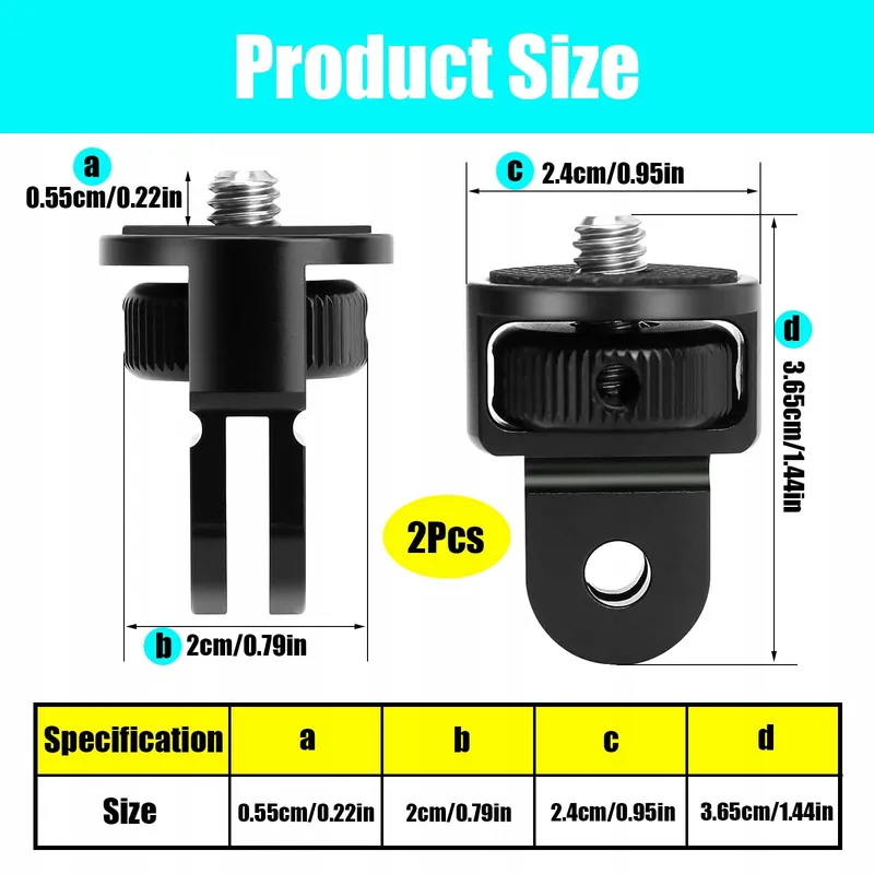 MIKQKY 2 Stuks Aluminium 1/4 Inch Statiefadapter voor Actiecamera's — foto 2