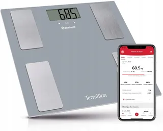 TERRAILLON Bluetooth Weegschaal Lichaamsanalyse BMI 8 Gebruikers Grijs — miniatuur 1