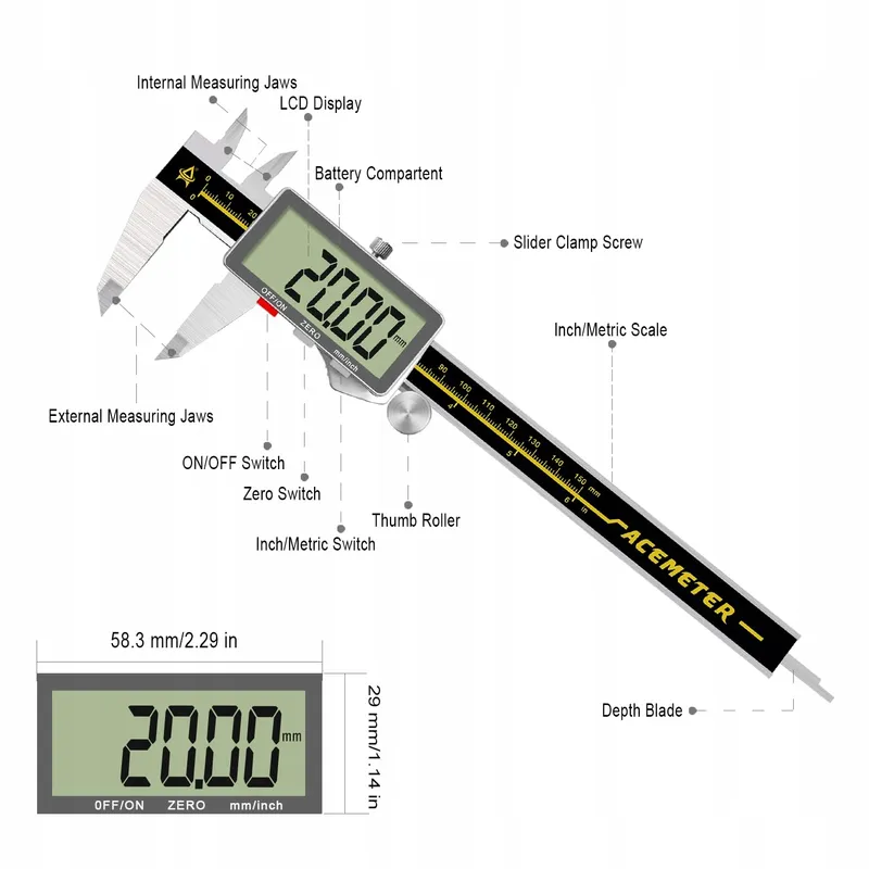 ACEMETER Digitale Schuifmaat 0-6" LCD Metaal Ingenieur — foto 6