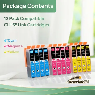 STARLET24 12x 551XL Cartridges Canon PIXMA MG iP MX — miniatuur 2
