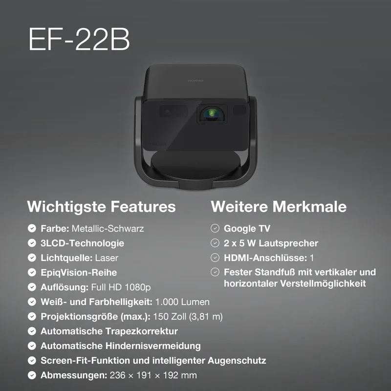EPSON EpiqVision EF22B Mini Projector Full HD 3LCD 1000 Lumen Bluetooth — foto 7