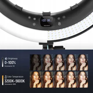 NEEWER 19 Inch Ringlicht Statief 3 Telefoonhouders 3200K-5600K — miniatuur 4