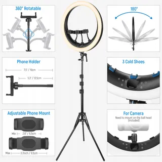 NEEWER 19 Inch Ringlicht Statief 3 Telefoonhouders 3200K-5600K — miniatuur 7