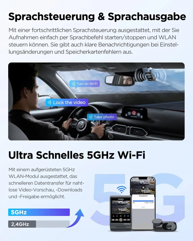 VIOFO A229 Plus 2K Dual Dashcam Voor Achter GPS WiFi Nachtzicht — foto 5
