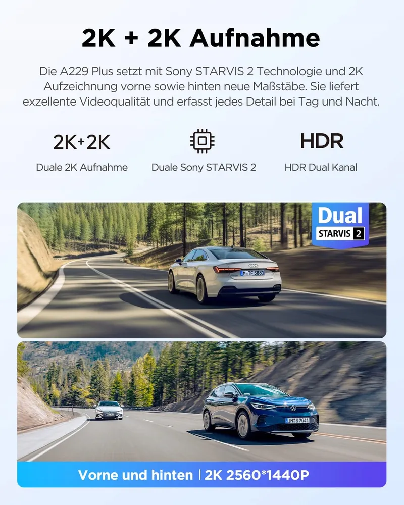 VIOFO A229 Plus 2K Dual Dashcam Voor Achter GPS WiFi Nachtzicht — foto 2