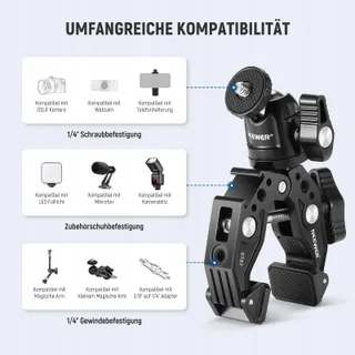 NEEWER Superklem met Kogelkop Houder Telefoon GoPro DJI iPhone 15 — miniatuur 4