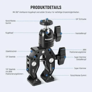 NEEWER Superklem met Kogelkop Houder Telefoon GoPro DJI iPhone 15 — miniatuur 6
