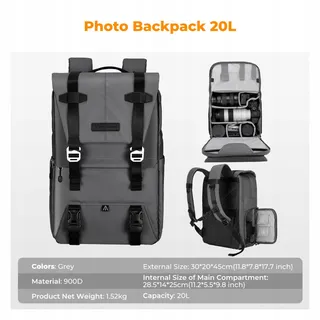 K&F CONCEPT Camerarugzak 20L Met Laptopvak 15-15,6 Inch — miniatuur 6