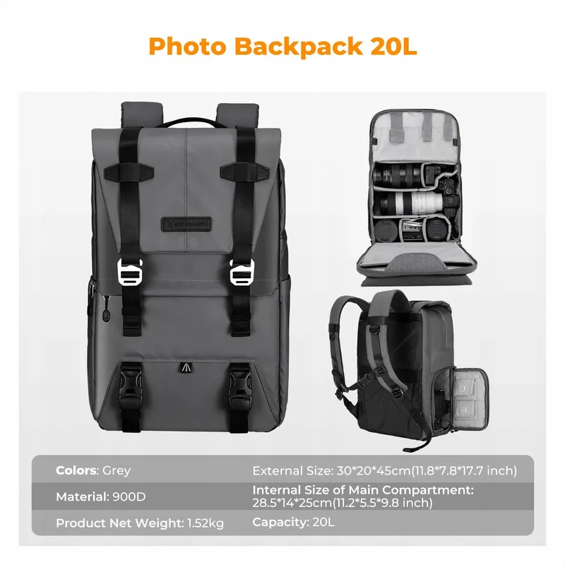 K&F CONCEPT Camerarugzak 20L Met Laptopvak 15-15,6 Inch — foto 6