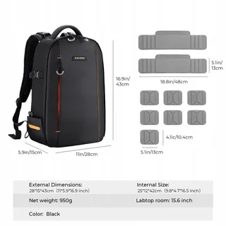 K&F CONCEPT Waterdichte Fotorugzak Camera Laptop — miniatuur 9