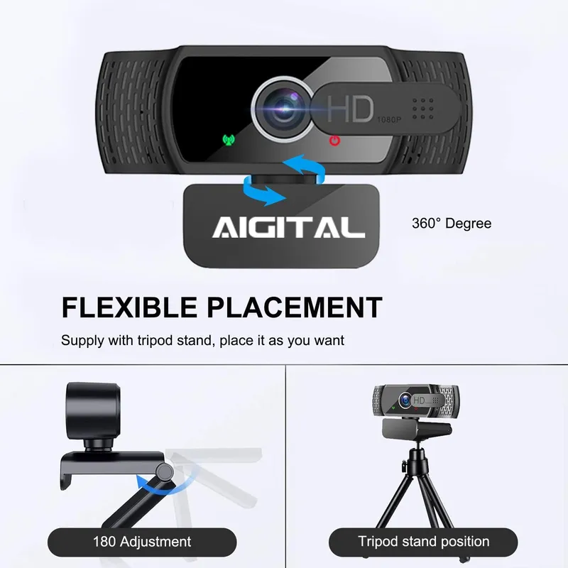 aigolink Webcam 1080P Microfoon Statief Laptop PC Streaming — foto 4