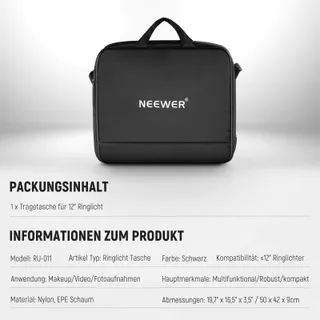 NEEWER Ringlicht Tas 12 Inch Nylon Beschermend Reizen 50x42cm — miniatuur 7