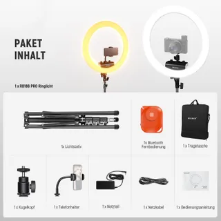 NEEWER Professionele Ringlamp 18 Inch 45W Statief Telefoonhouder App — miniatuur 9