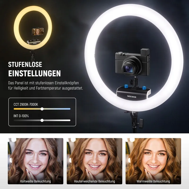 NEEWER Professionele Ringlamp 18 Inch 45W Statief Telefoonhouder App — foto 4