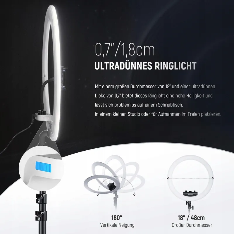 NEEWER Professionele Ringlamp 18 Inch 45W Statief Telefoonhouder App — foto 2