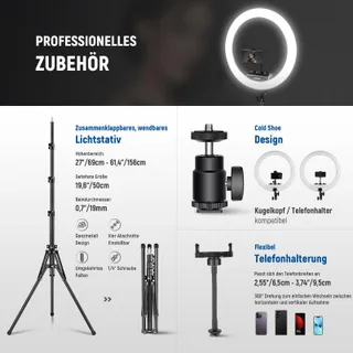 NEEWER Professionele Ringlamp 18 Inch 45W Statief Telefoonhouder App — miniatuur 7