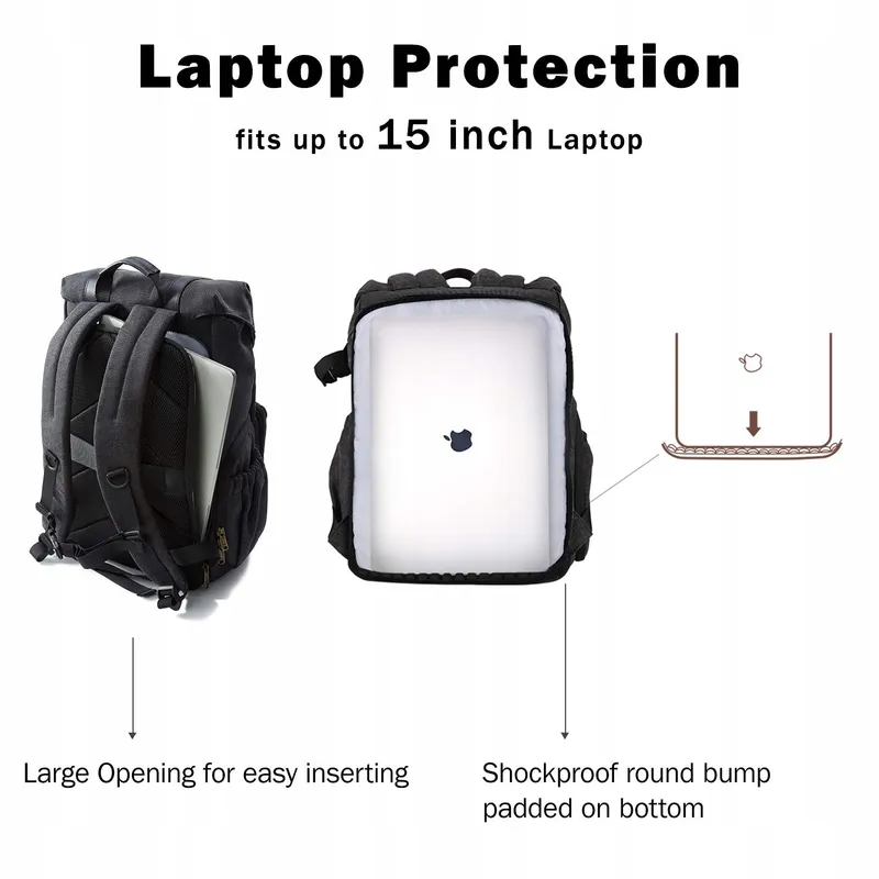 BAGSMART Camerarugzak DSLR Waterdicht Laptop 15 Inch Zwart — foto 5