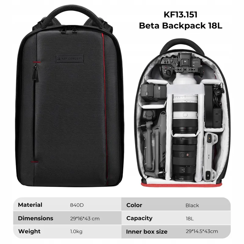 K&F CONCEPT Camerarugzak Waterdicht Laptop Zwart — foto 7
