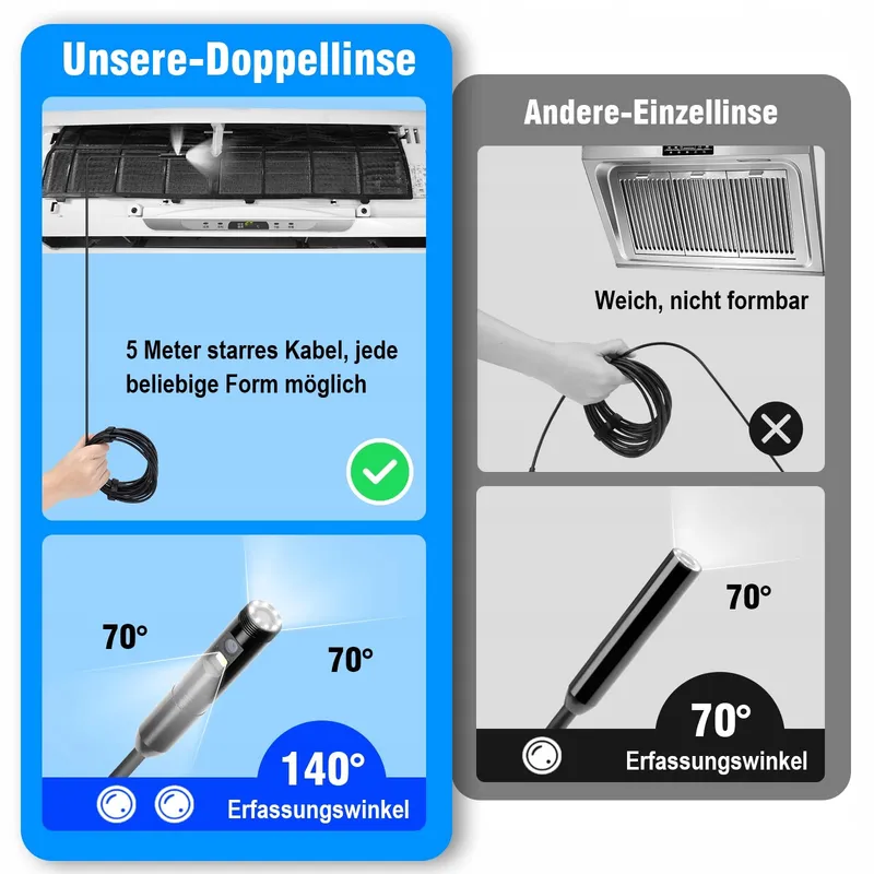 WADEO Endoscoopcamera Dual Lens 1920P HD LED IP67 Android iOS 5m — foto 3