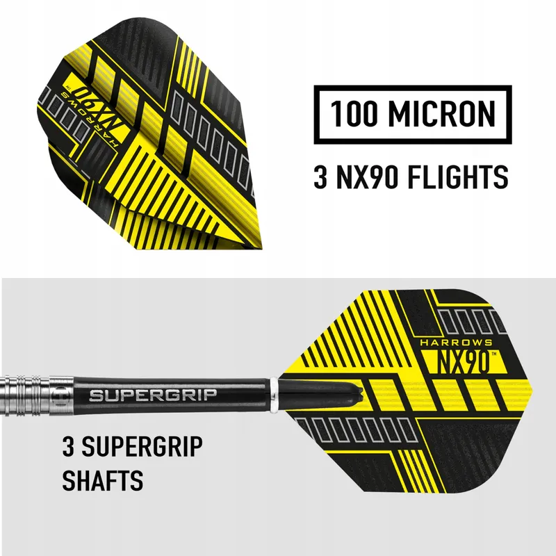 HARROWS NX90 Steeltip Darts 90% Wolfraam 21g-26g Supergrip — foto 4
