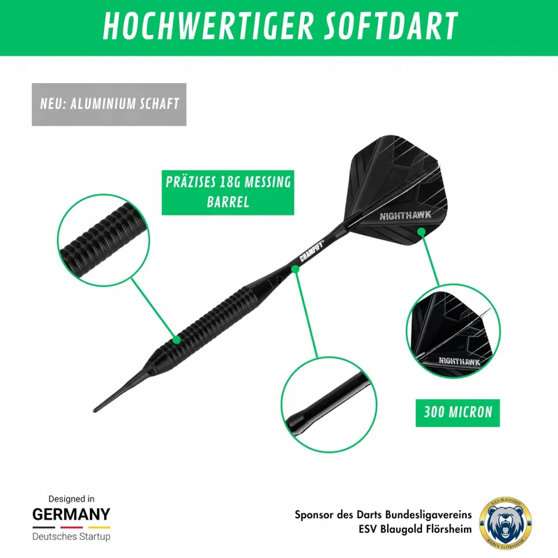 CHAMPIFY Nighthawk 18g Dartset 3 Dartpijlen 6 Shafts 6 Flights — foto 2