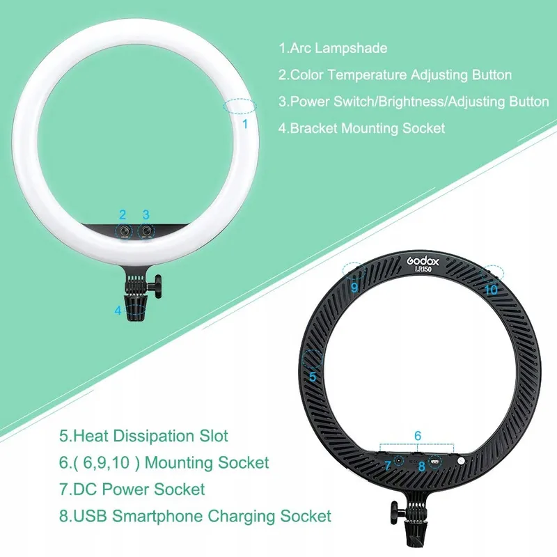 GODOX LR150 LED Ringlicht 18 Inch 38W 3000K-6000K Selfies Makeup — foto 5