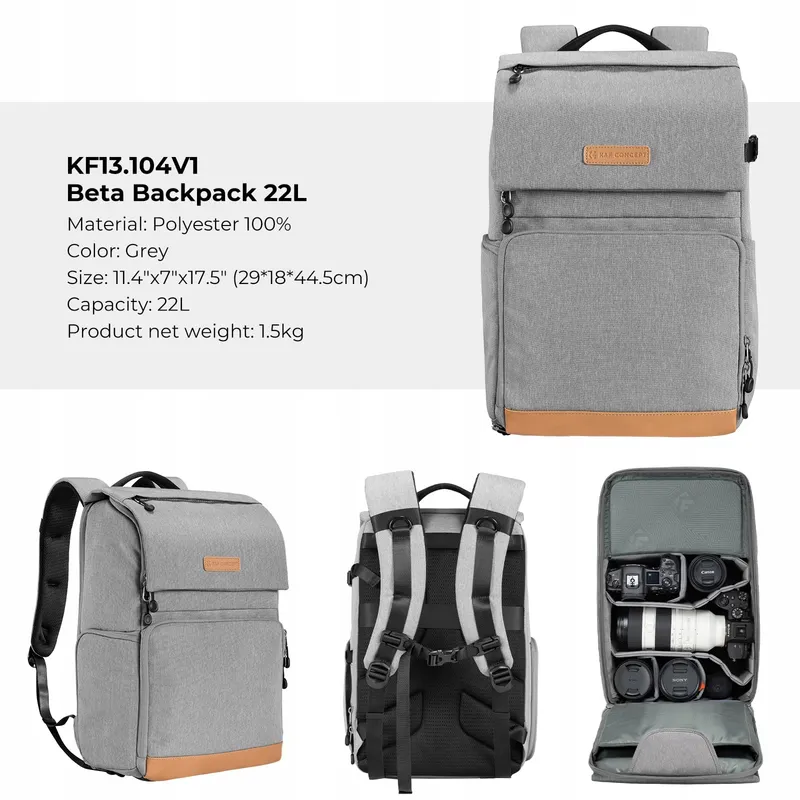 K&F CONCEPT Fotorugzak 22L Grote Capaciteit Laptop 15,6 Inch — foto 8