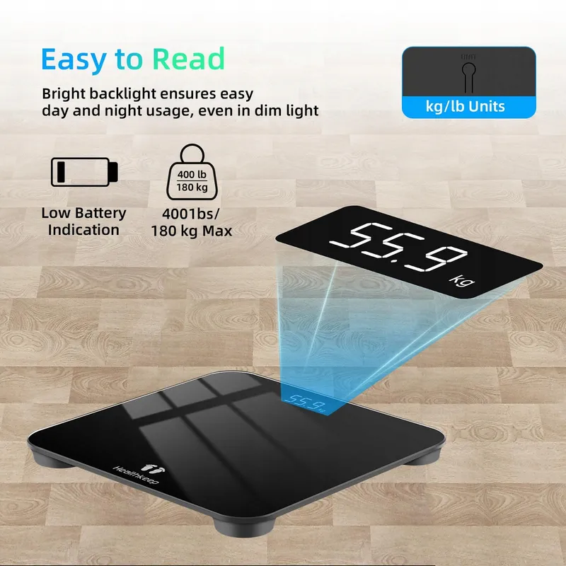HEALTHKEEP Digitale Personenweegschaal Step-On Glas Zwart — foto 3