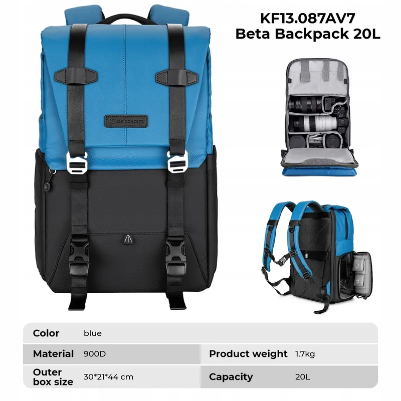 K&F CONCEPT Camerarugzak 20L Laptop 15-15.6 Inch Blauw — foto 8