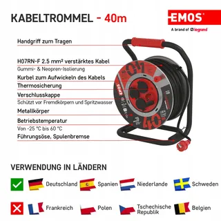 EMOS Kabelhaspel 40m Staal 4 Stopcontacten Waterdicht Buiten — miniatuur 3