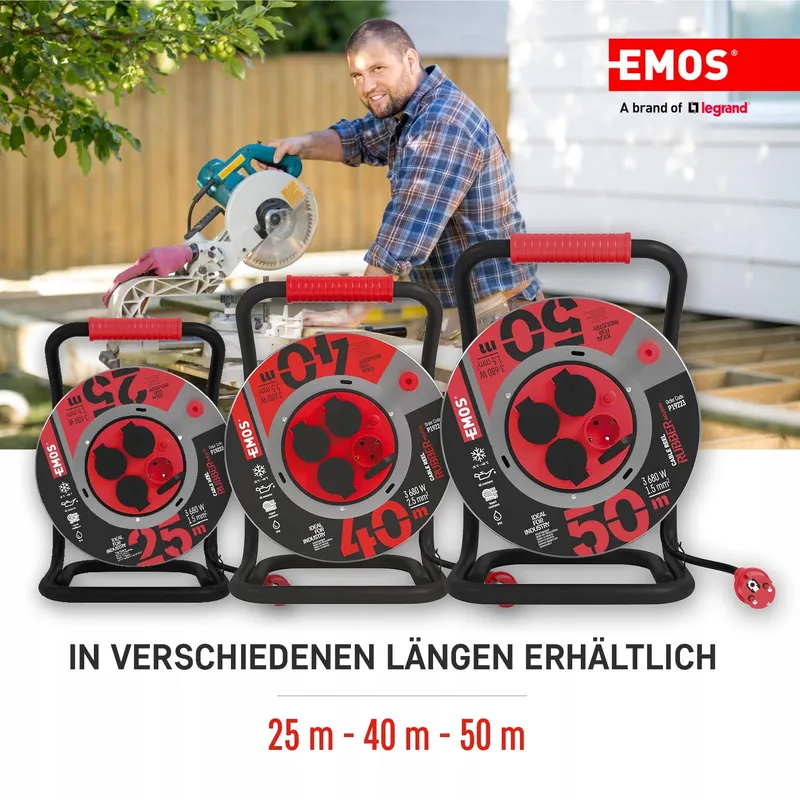 EMOS Kabelhaspel 40m Staal 4 Stopcontacten Waterdicht Buiten — foto 4