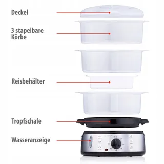 ALPINA Stoomkoker 230V 800W 3 Lagen BPA-vrij 9L Grijs — miniatuur 2