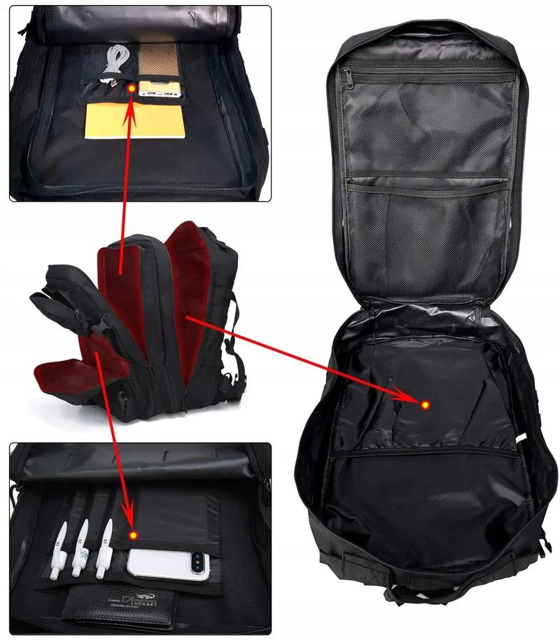 DOSHWIN Militaire Rugzak 40L Zwart Tactisch Molle Wandelen Camping — foto 4