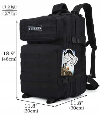 DOSHWIN Militaire Rugzak 40L Zwart Tactisch Molle Wandelen Camping — miniatuur 5