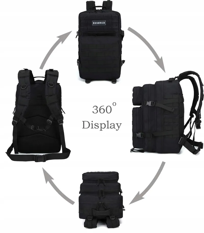 DOSHWIN Militaire Rugzak 40L Zwart Tactisch Molle Wandelen Camping — foto 2