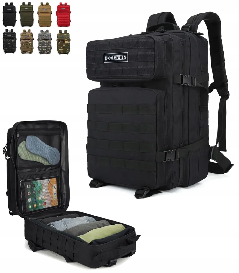 DOSHWIN Militaire Rugzak 40L Zwart Tactisch Molle Wandelen Camping — foto 1