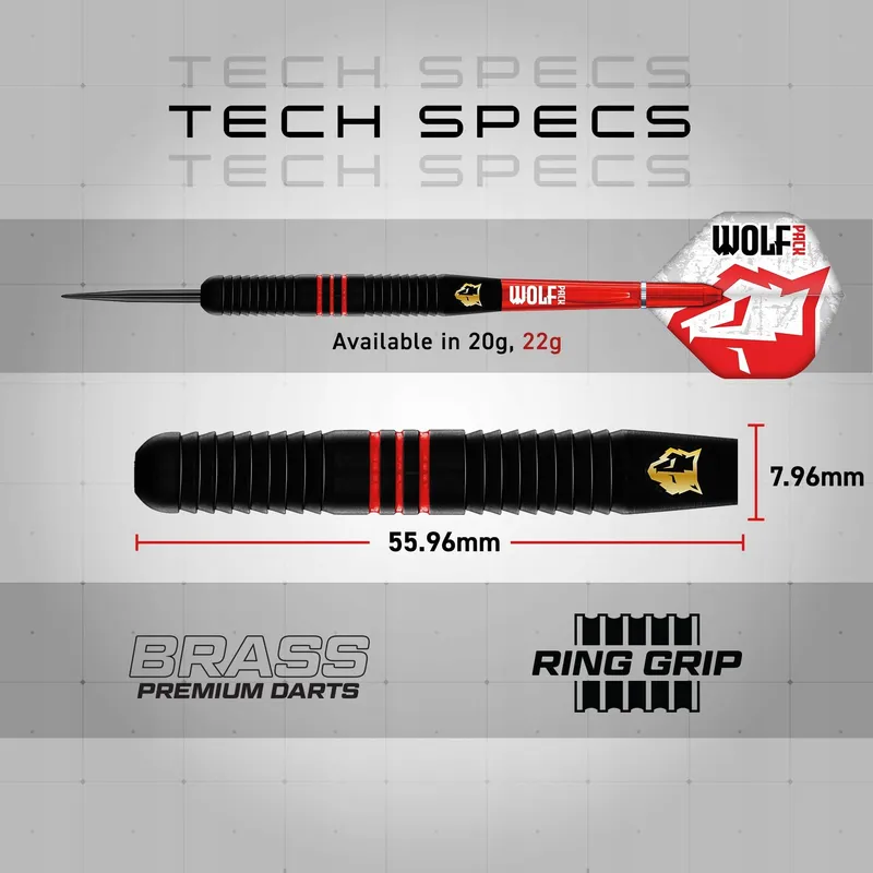 RED DRAGON Wolf Pack Steeltip 22g Messing Flights — foto 4