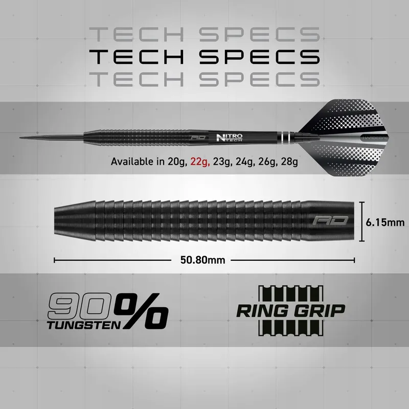 RED DRAGON Razor Edge Black Steel Tungsten Darts 24g — foto 4