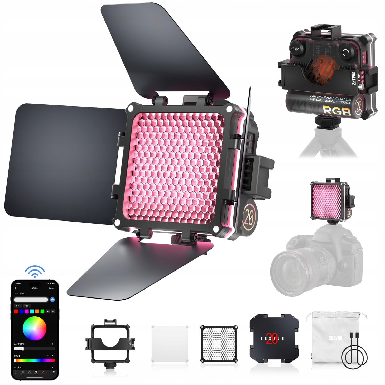 ZHIYUN Fiveray M20C Combo RGB LED Lamp 20W Magnetisch Streaming