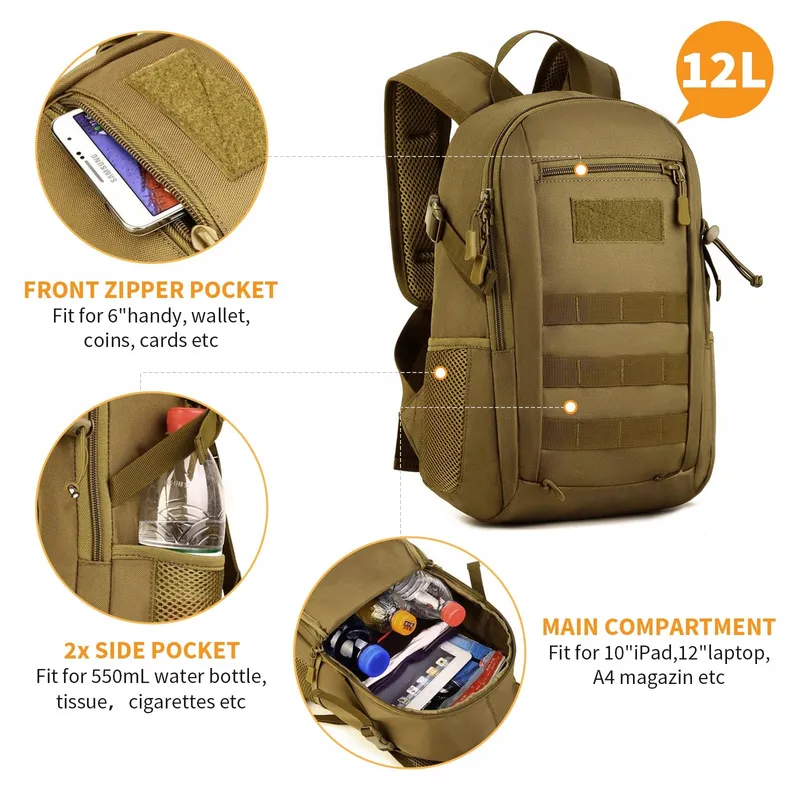 HUNTVP Tactische Rugzak 12L Waterdicht Molle Outdoor Unisex β foto 3