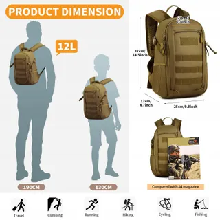 HUNTVP Tactische Rugzak 12L Waterdicht Molle Outdoor Unisex — miniatuur 2