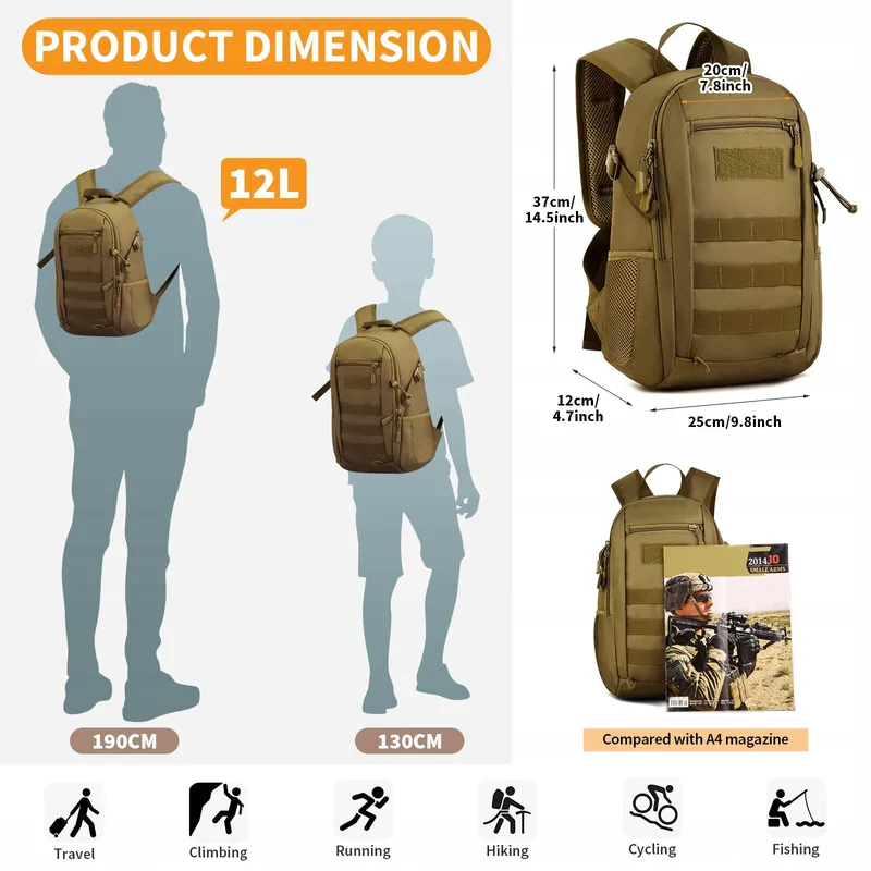 HUNTVP Tactische Rugzak 12L Waterdicht Molle Outdoor Unisex β foto 2