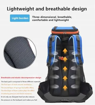 BSEASH Waterdichte Lichte Rugzak 60L Wandelen Camping Reizen — miniatuur 6