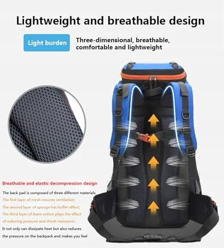 BSEASH Waterdichte Lichte Rugzak 60L Wandelen Camping Reizen — foto 6