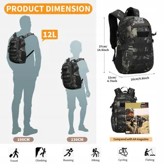 HUNTVP Tactische Rugzak 12L Waterdicht Molle Outdoor — miniatuur 2
