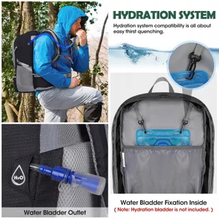 NUBILY Rugzak 50L Waterdicht Schoenenvak Natte Tas Zwart — miniatuur 2